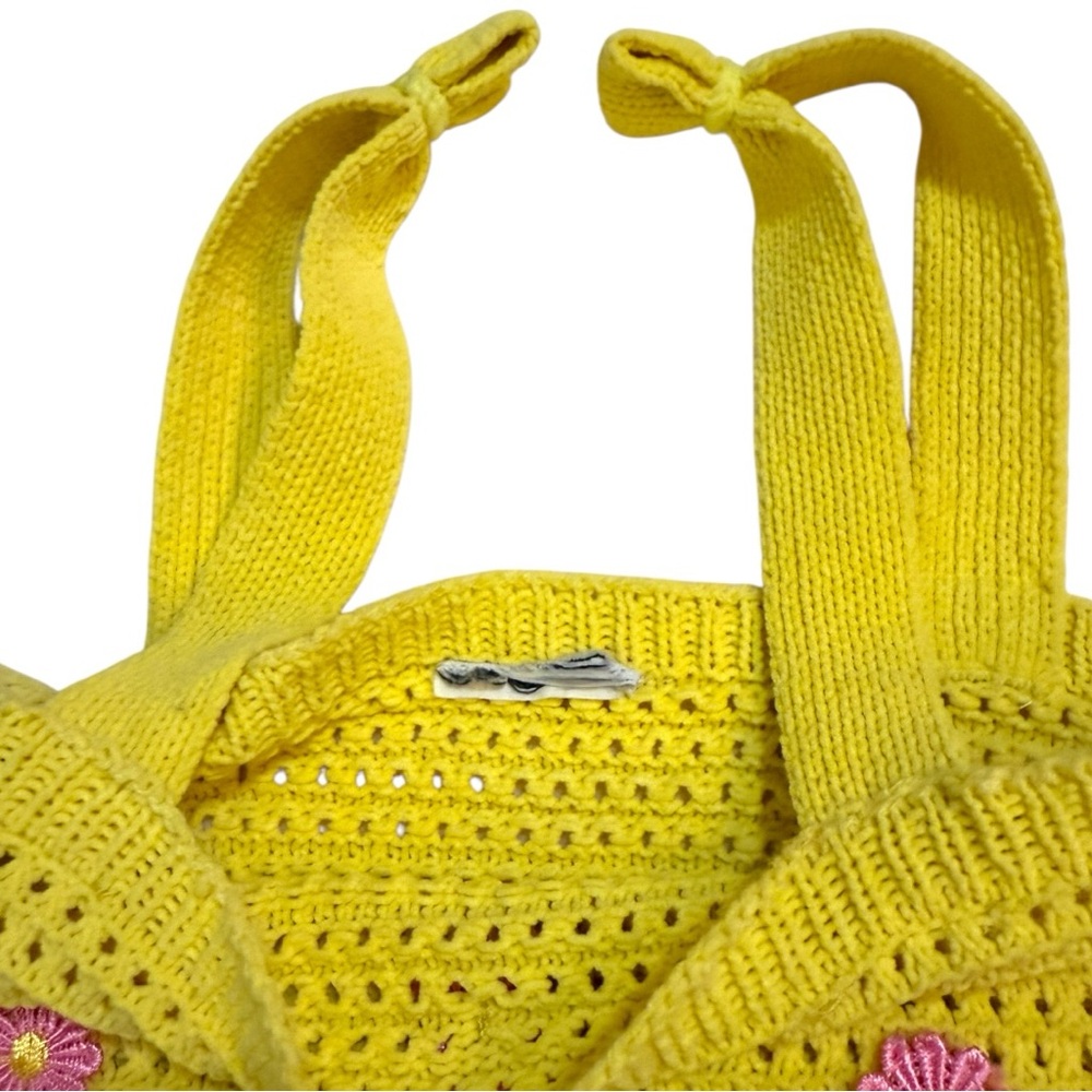 Yellow Knit Crop Top with Pink Flower Accents - Picture 4 of 6